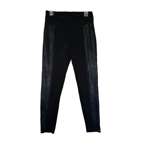 SPANX woman's size large L Star Power black stretch side stripe detail leggings - Picture 1 of 9